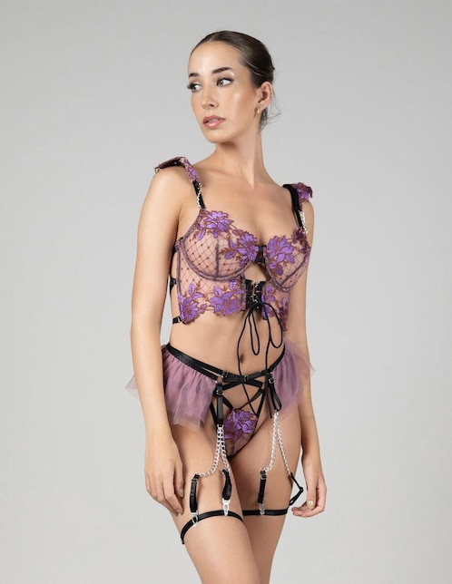 Set bra-panty-liguero Santa Diabla
