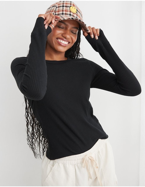 Playera manga larga Aerie Tee cuello redondo para mujer