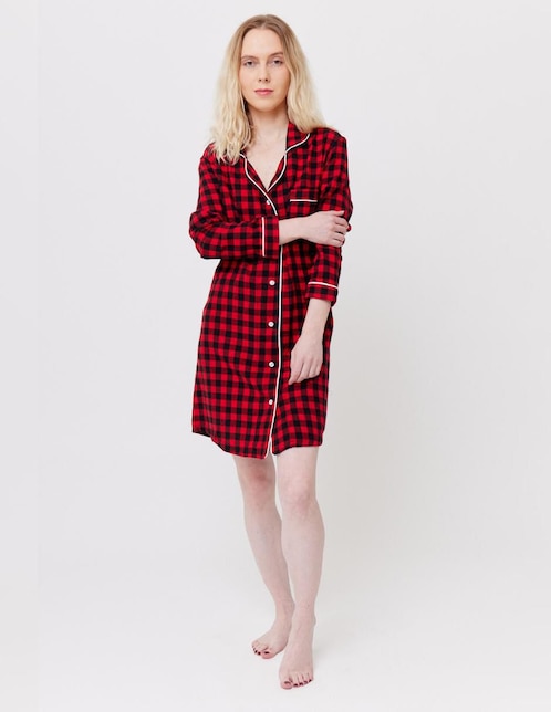 Camisón estampado a cuadros de algodón 1