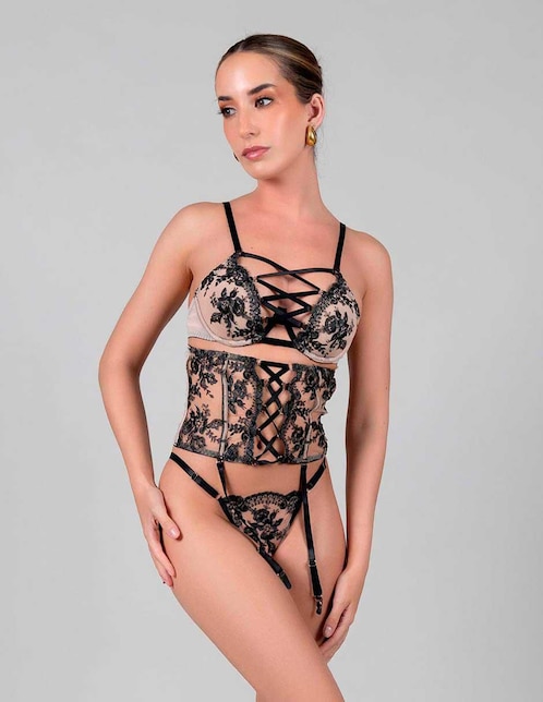 Set bra-panty-liguero Santa Diabla