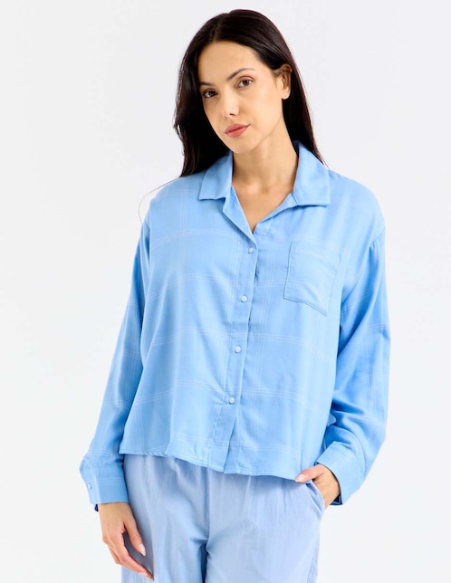 Playera pijama estampado a cuadros para mujer 1