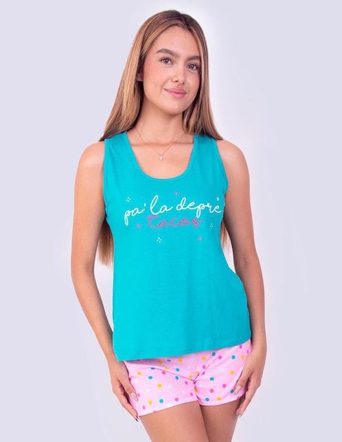 Pijama short Twins de algodón para mujer