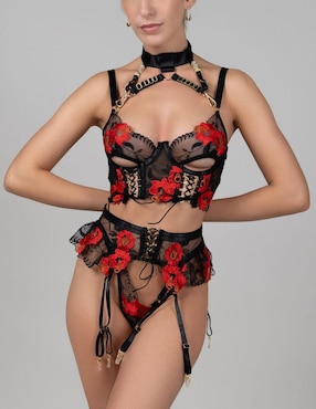 Set bra-panty-liguero Santa Diabla