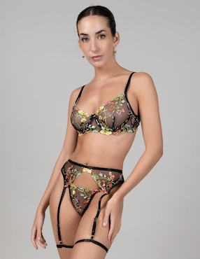 Set Bra-panty-liguero Santa Diabla