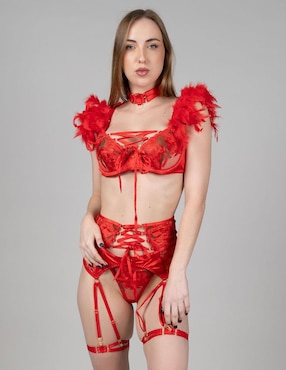 Set Bra-panty-liguero Santa Diabla