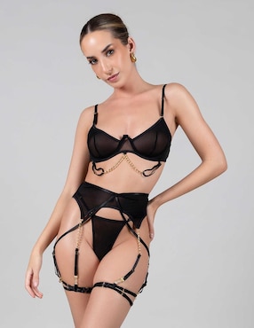 Set Bra-panty-liguero Santa Diabla