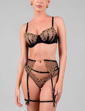 Set bra-panty-liguero Santa Diabla