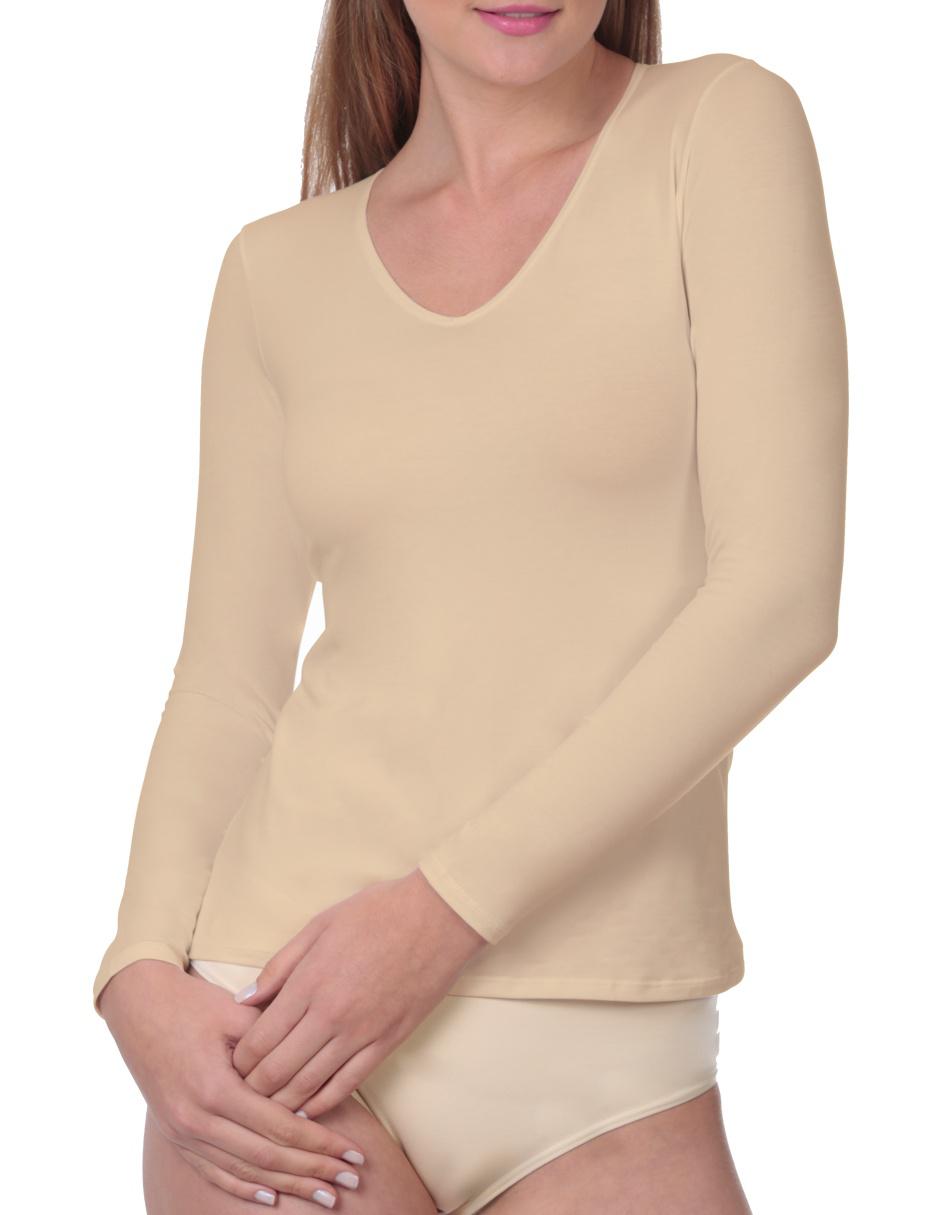 Playera manga larga cuello V para mujer 3