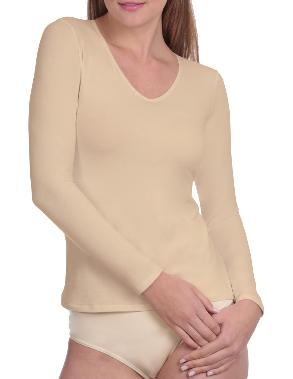 Playera manga larga cuello V para mujer 4