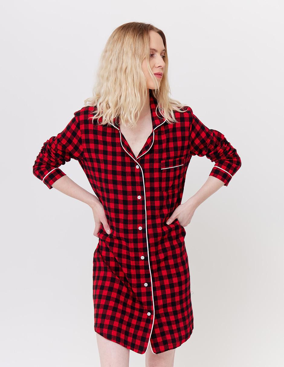 Camisón estampado a cuadros de algodón 4