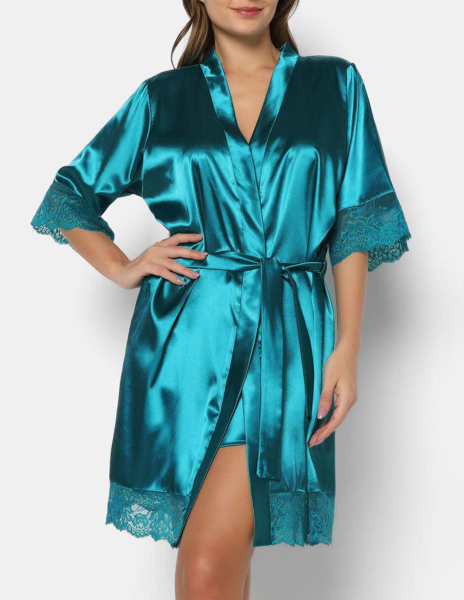 Set bata y camisón estampado encaje de satín 4