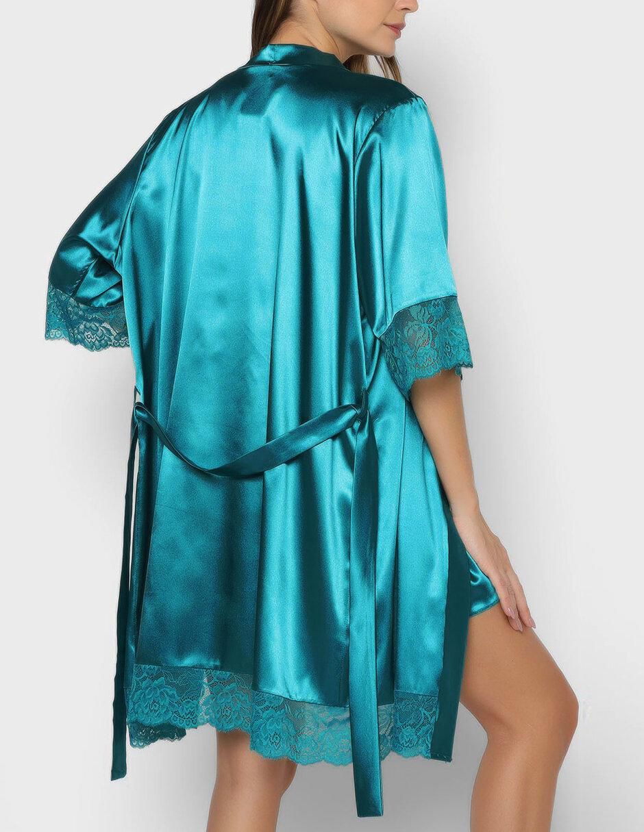 Set bata y camisón estampado encaje de satín 5