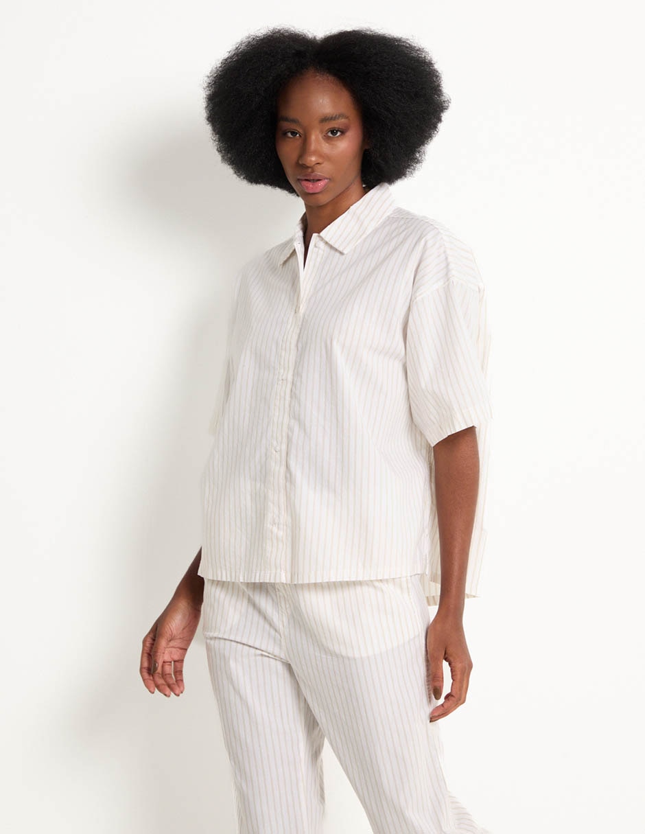 Playera pijama estampado a rayas para mujer Playera pijama estampado a rayas para mujer