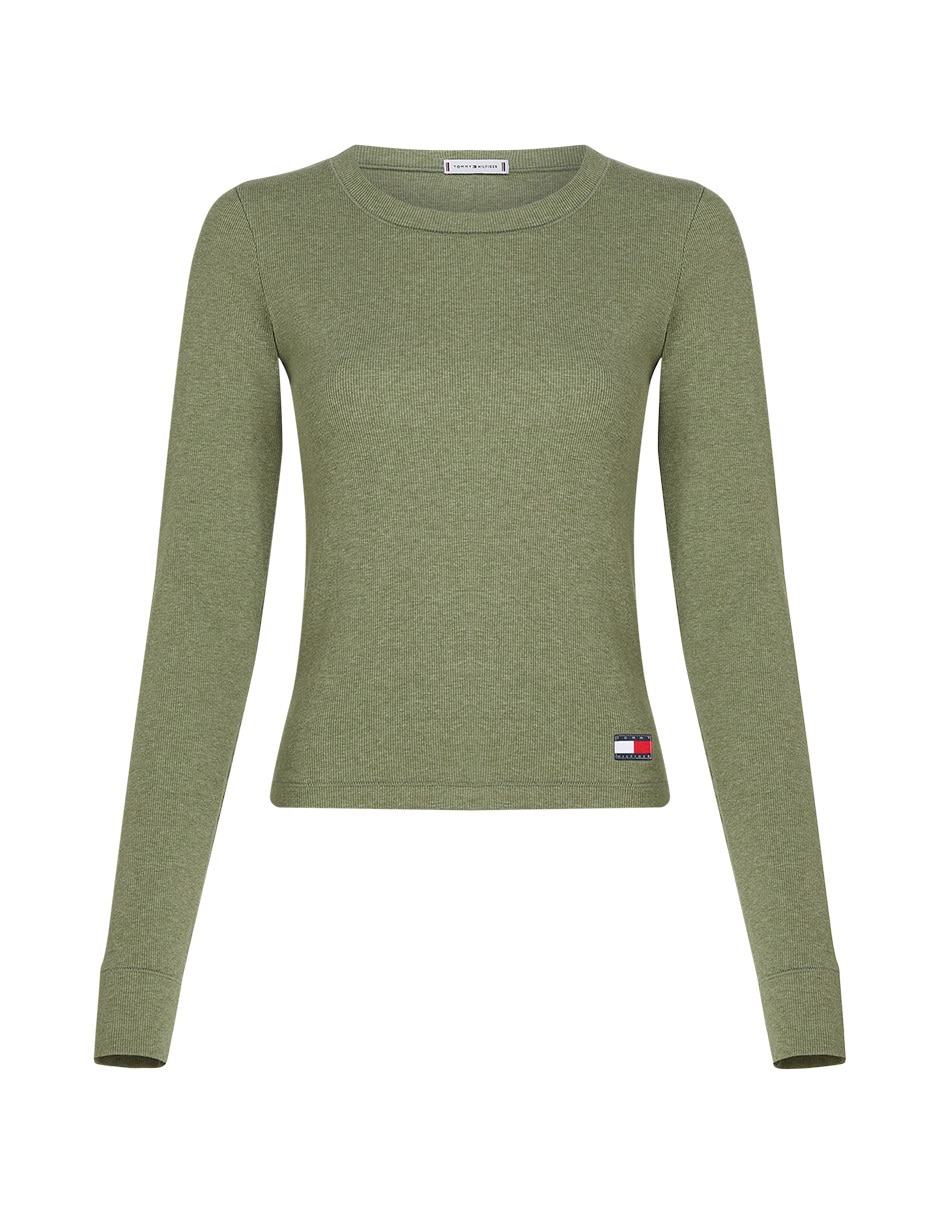 Playera manga larga cuello redondo para mujer