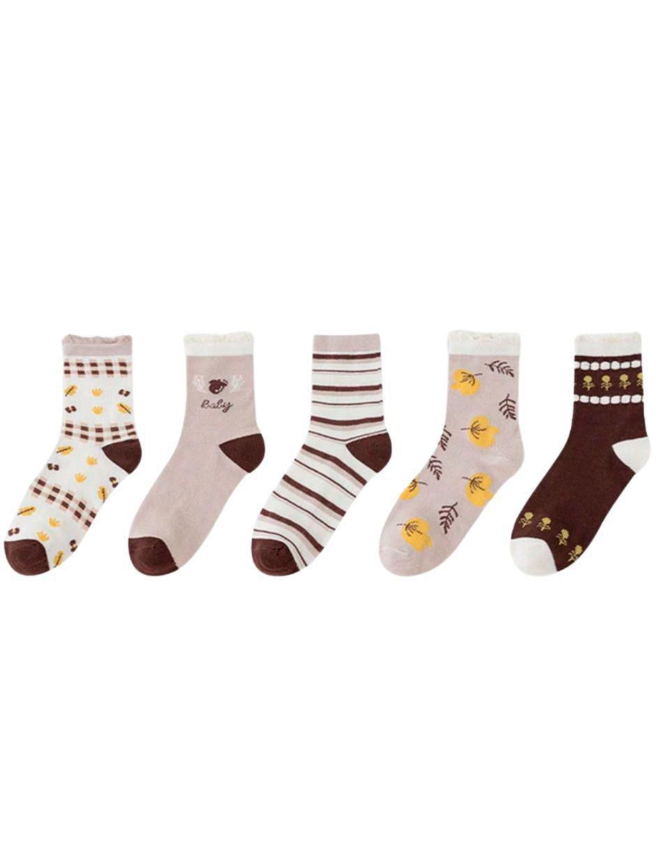 Set de calcetín de algodón para mujer 5 pares Set de calcetín de algodón para mujer 5 pares