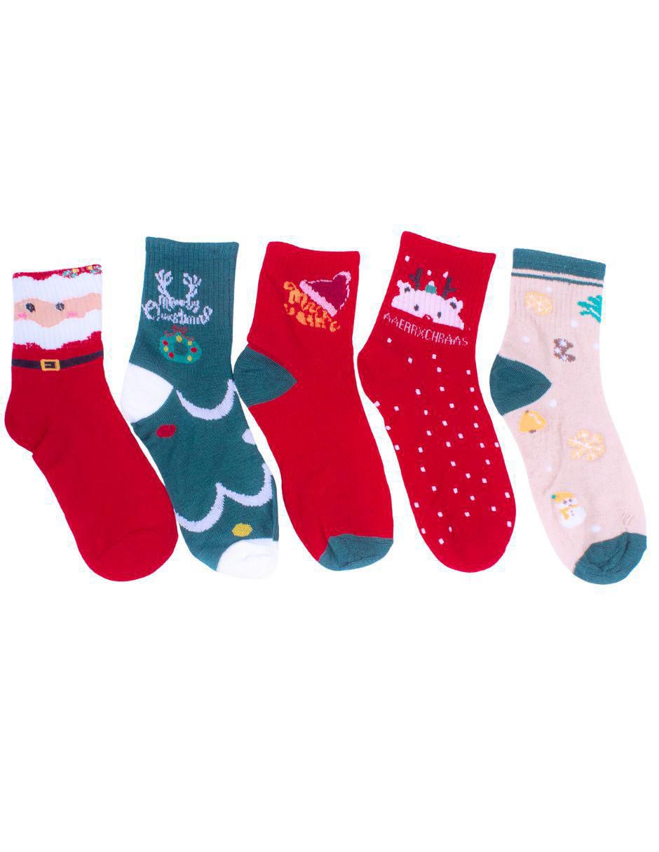 Set de calcetín navideño de algodón para mujer 5 pares Set de calcetín navideño de algodón para mujer 5 pares