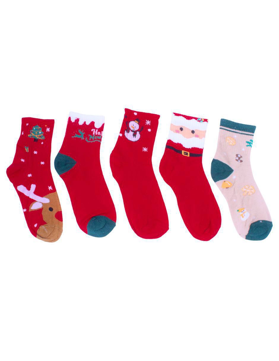 Set de calcetín navideño de algodón para mujer 5 pares