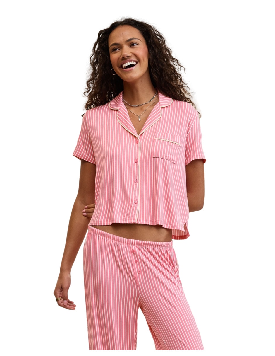 Playera pijama estampado a rayas para mujer Playera pijama estampado a rayas para mujer